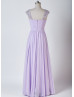 Beaded Cap Sleeves Lavender Chiffon Pleated Bridesmaid Dress